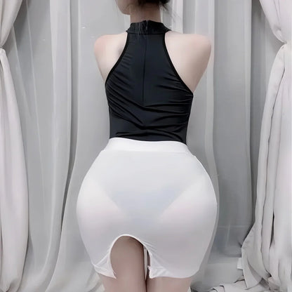 Wrap Hips Cut Out Side Pencil Mini Skirts See Through Black Ultra Short Skirt for Women Night Club Street Wear
