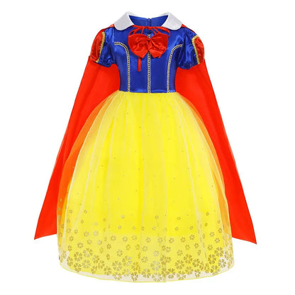 Vestido Laranja Disney Princesa Cosplay de Manga Curta Fofo com Renda para Meninas + Capa + Conjunto de Acessórios Presente de Aniversário