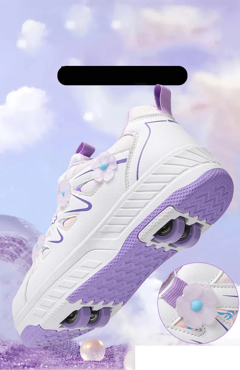 HeelysChildren's small flower decorated four-wheel roller skating sports shoe breathable roller skating girls shoes holidaygifts