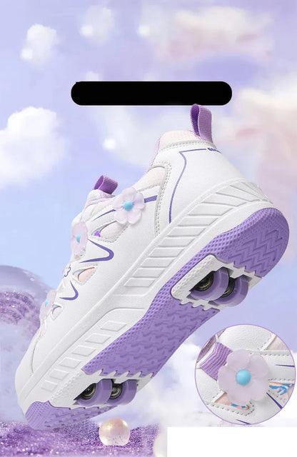 HeelysChildren's small flower decorated four-wheel roller skating sports shoe breathable roller skating girls shoes holidaygifts