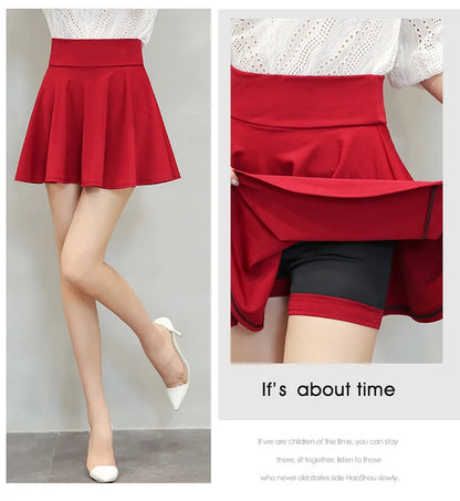 Summer Women Basic Skirt Function Pocket Skirts Lined Shorts Female Style Dancer Uniform Mini Elastic Pleated Skirt Plus Size