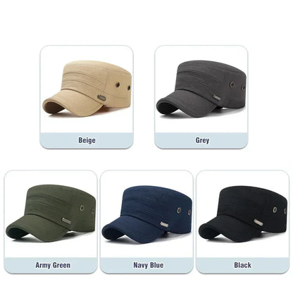 Spring and Summer Simple Cotton Adjustable Cadet Flat Cap Sun Hat Trucker Caps Dad Hats