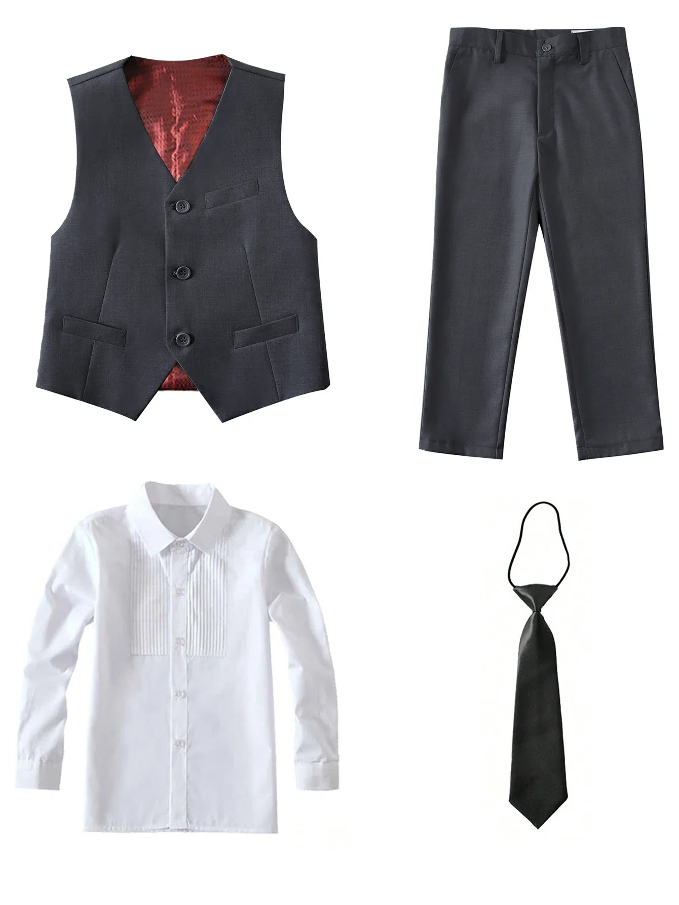 4pcs/set Boys' Suit Set With Pants, Vest, Shirt And Tie School Uniforms