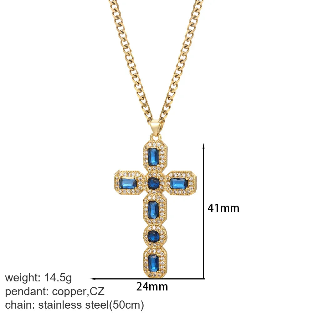 Cross Women's Pendant Collar Gold Color Our Lady Choker Jesus Necklace for Women Long Stainless Steel Chain Amulet Collars