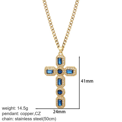 Cross Women's Pendant Collar Gold Color Our Lady Choker Jesus Necklace for Women Long Stainless Steel Chain Amulet Collars