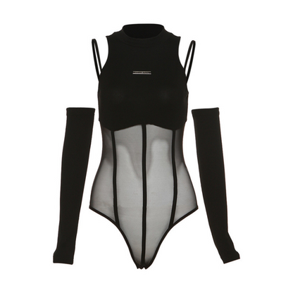 Black Bodysuit Lingerie Sexy Body Feminino See Through Corset Top Women Rave Outfit Mesh Patchwork One-Pieces Lenceria Femenina