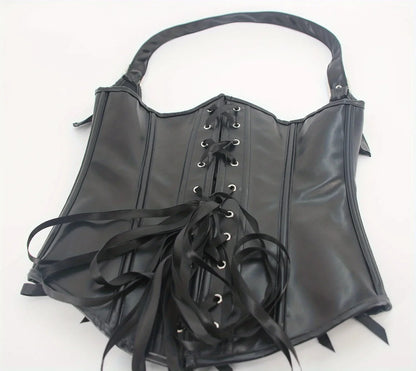 PU Leather Corset Sexy Steampunk Corset Top Halter Corselet Shapewear Women Tummy Control Bustier Lace Up Halloween Costume