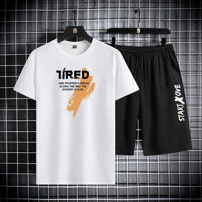2025 Summer Outdoor Sports Suit Men's Short-sleeved Shorts Casual Fashion Two-piece Set Breathable Quick-drying Fitness Clothes