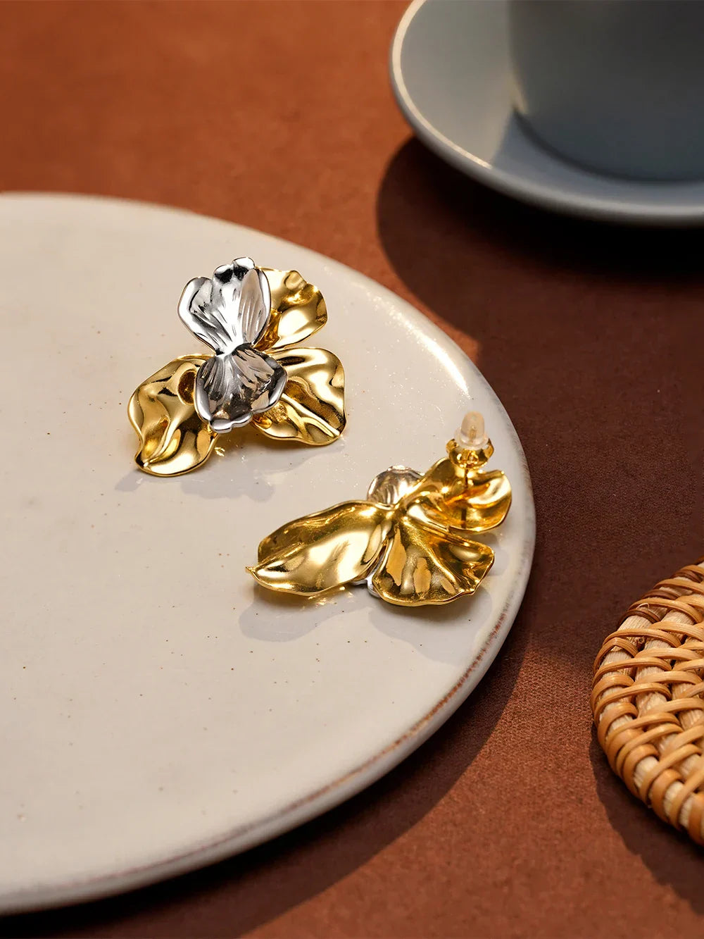 Two Tone Flower Stud Earrings For Women's Stainless steel 18K Gold Plated Fashion Dating E251745