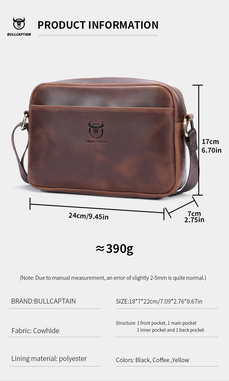 Crazy Horse Leather Men's Fashion Bag New Large-capacity Single Shoulder Cross-body Bag With Casual Men's Bag
