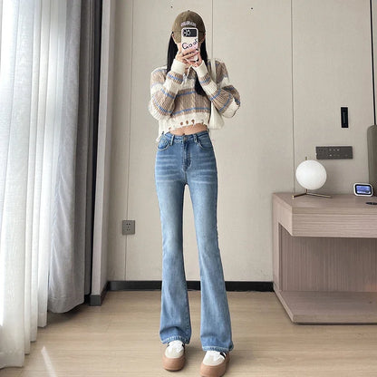 Fashion New Women Warm Plush Flared Jeans Thermal Fleece Loose Denim Pants Female High Waist Urban Straight Flare Trouser