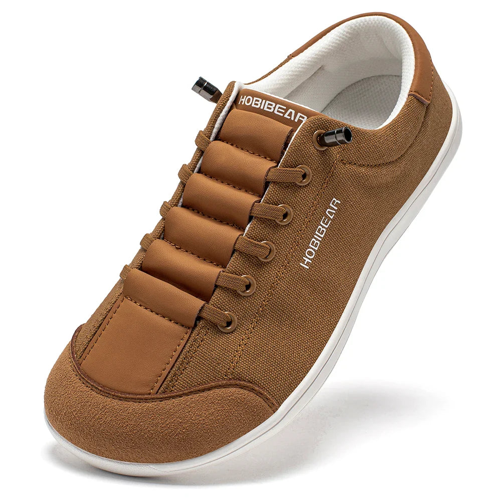 Wide Toe Barefoot Shoes for Unisex Minimalist Artificial Leather Sneakers Lightweight Adjustable Slip On Walking Shoes