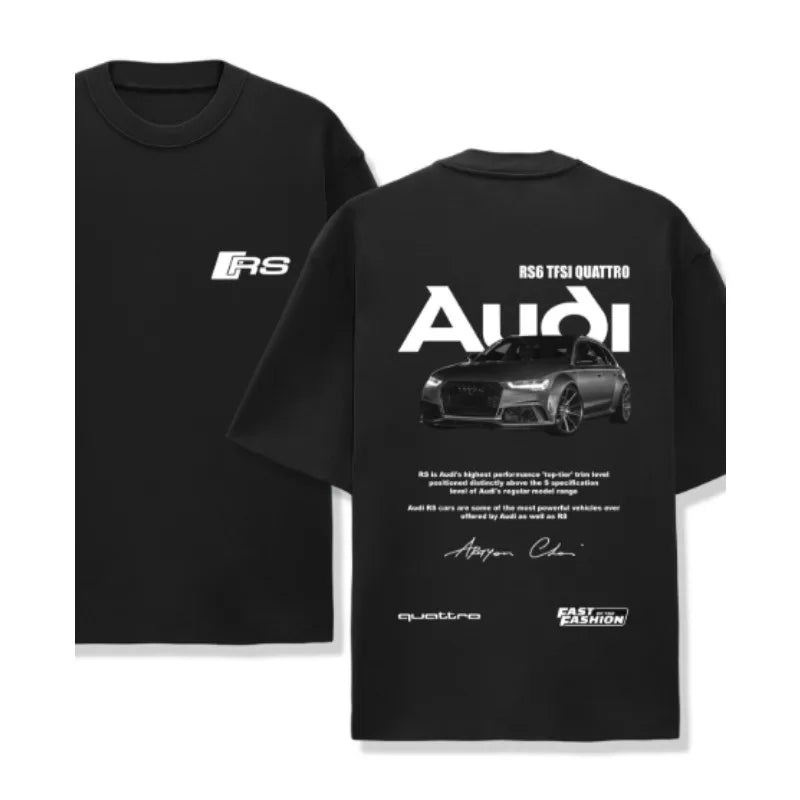quattro men's cotton t-shirt streetwear sports car logo print black casual summer 2025 comfortable cotton loose t-shirt