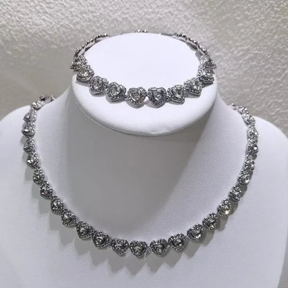 2025 New Trend Fine Wedding Jewelry Set Charm Silver Heart shaped Crystal Luxury Pearl Necklace Earrings Romantic Gift for Women