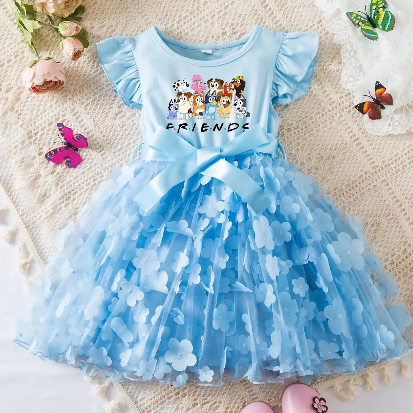 Girls Summer Dress Cartoon Bow Tutu Dress 3D Butterfly Cute Cotton Party Casual Dress for Baby 2-6 Years