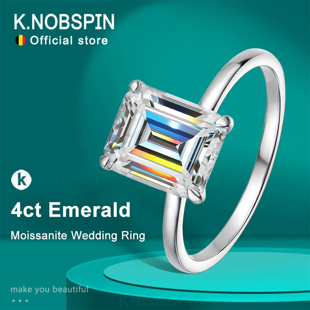 4ct Emerald Moissanite Ring s925 Sterling Sliver Plated 18k White Gold Wedding Band Engagement Rings For Women