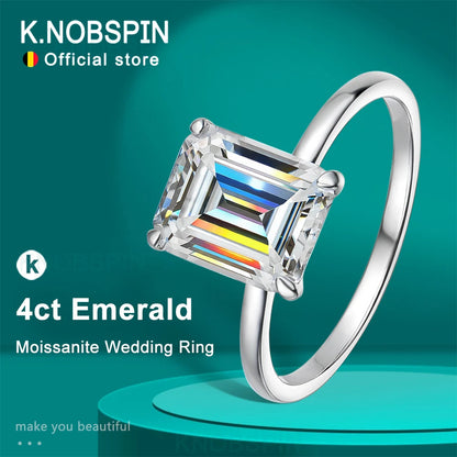 4ct Emerald Moissanite Ring s925 Sterling Sliver Plated 18k White Gold Wedding Band Engagement Rings For Women