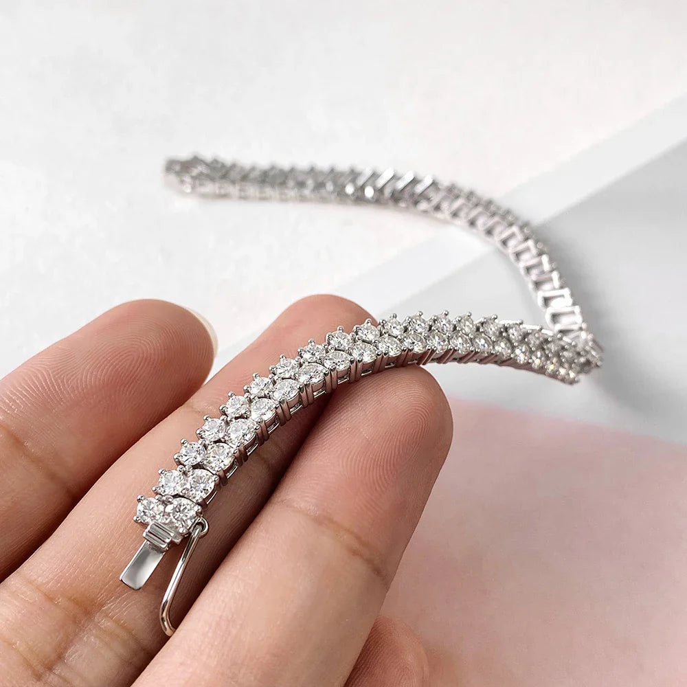 Double Row Full 2.5/3mm Round Cut Moissanite Tennis Bracelet D Color Lab Diamond 925 Silver Women Man Link Bracelets Gift