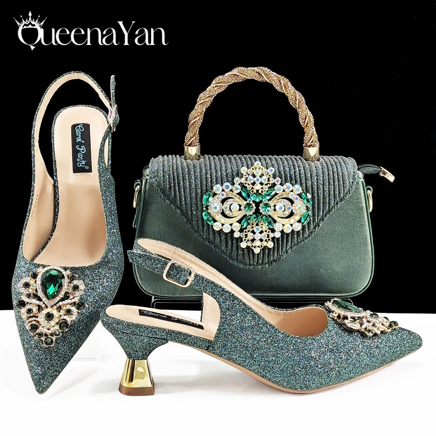 Pointed-Toe Luxury Style Women High Heels Sandal With Bag Set Orange Color for Wedding Party