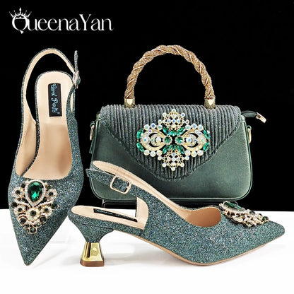 Pointed-Toe Luxury Style Women High Heels Sandal With Bag Set Orange Color for Wedding Party