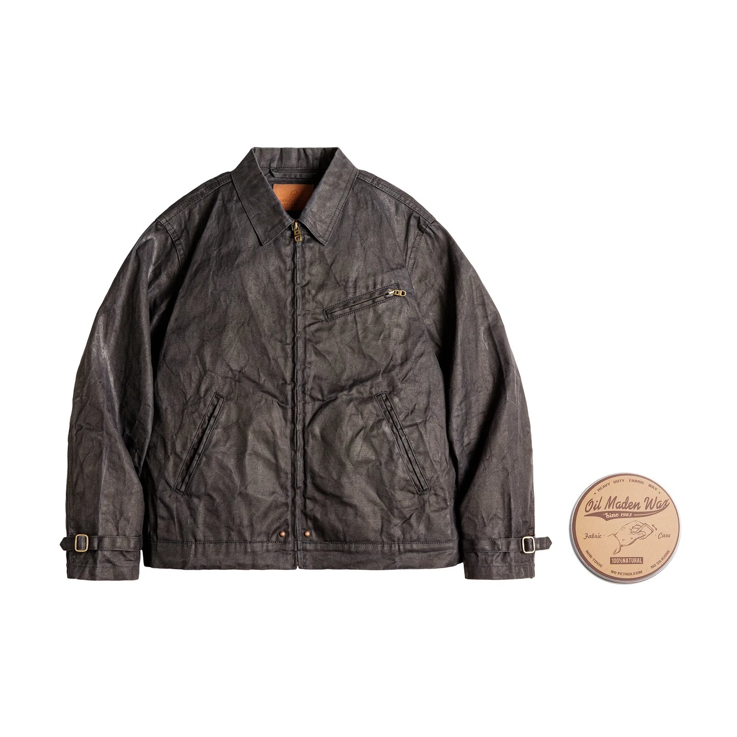 Men's Vintage IV Oil Waxed Canvas Jacket Lapel Zipper Short Outerwear Classic Slim Fit for Men's Spring and Fall Jacket
