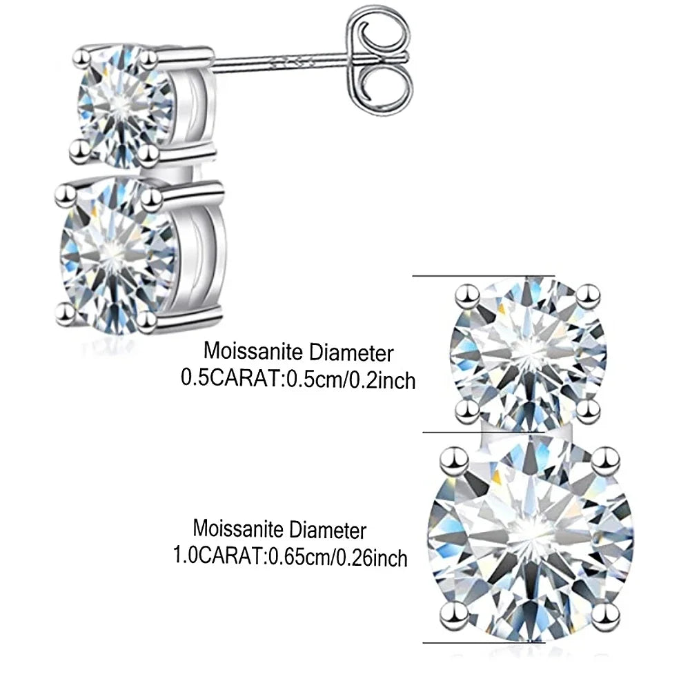 1.5carat Moissanite Diamond Stud Earrings With  Certificates 925 Sterling Silver Round Cut Ear Studs For Women Men Jewelry