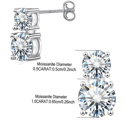 1.5carat Moissanite Diamond Stud Earrings With  Certificates 925 Sterling Silver Round Cut Ear Studs For Women Men Jewelry
