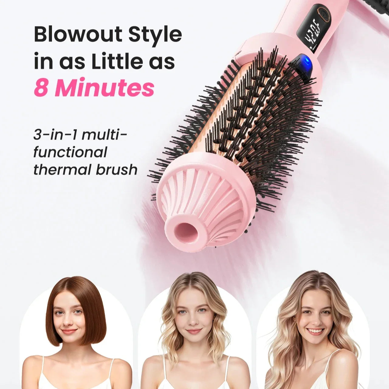 Dual Voltage Ionic Thermal Brush For Curling And Straightening 6 Temperature Settings & LED Digital Display Hot Air Styler