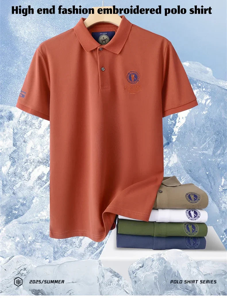 Luxury brand badge embroidery polo shirt short sleeve men's summer top fashionable breathable lightweight comfort casual T-shirt