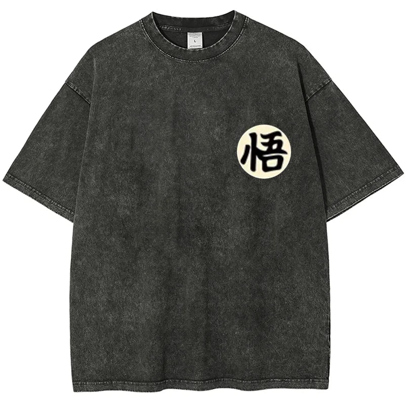 Vintage Washed Men's T Shirts Dragon Ball Goku Saiyan Anime Printed Summer Women's Oversized Short Sleeve Tees Y2k Clothes Tops