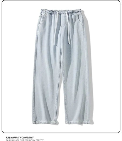 Calça Jeans Masculina Primavera Outono Tendência High Street Reta Perna Larga Roupas Masculinas Calça Jeans Corte Reto