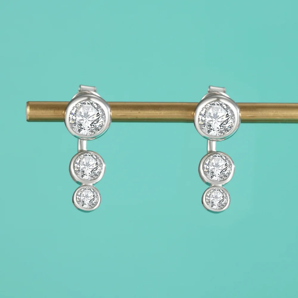 2 in 1 Round Bubble Full D Color Moissanite Stud Earrings for Women 925 Silver All Diamond Earring Pierced Ear Fine Jewelry
