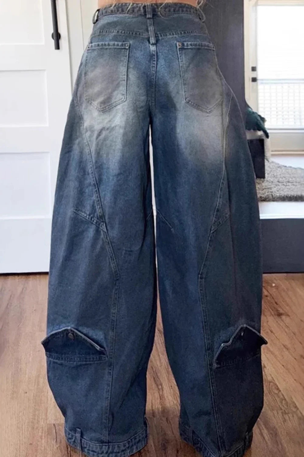 Y2K Women Loose Denim Jeans Asymmetric Button Pocket Washed Jean Casual Harajuku High Street Grunge Denim Trouders Pants