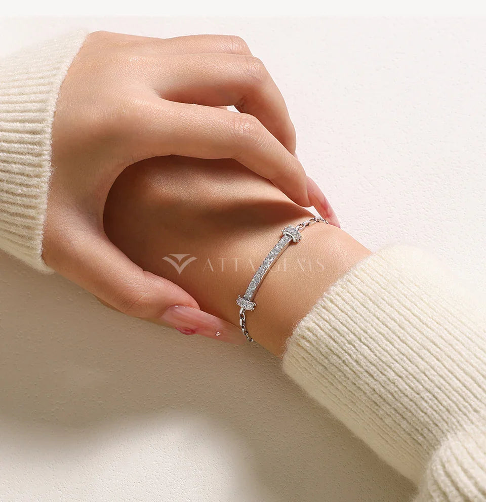 Horizontal Bar Moissanite Bracelet for Women Men S925 Silver 18k Gold Box Chain Minimalist Statement Party Jewelry Gift