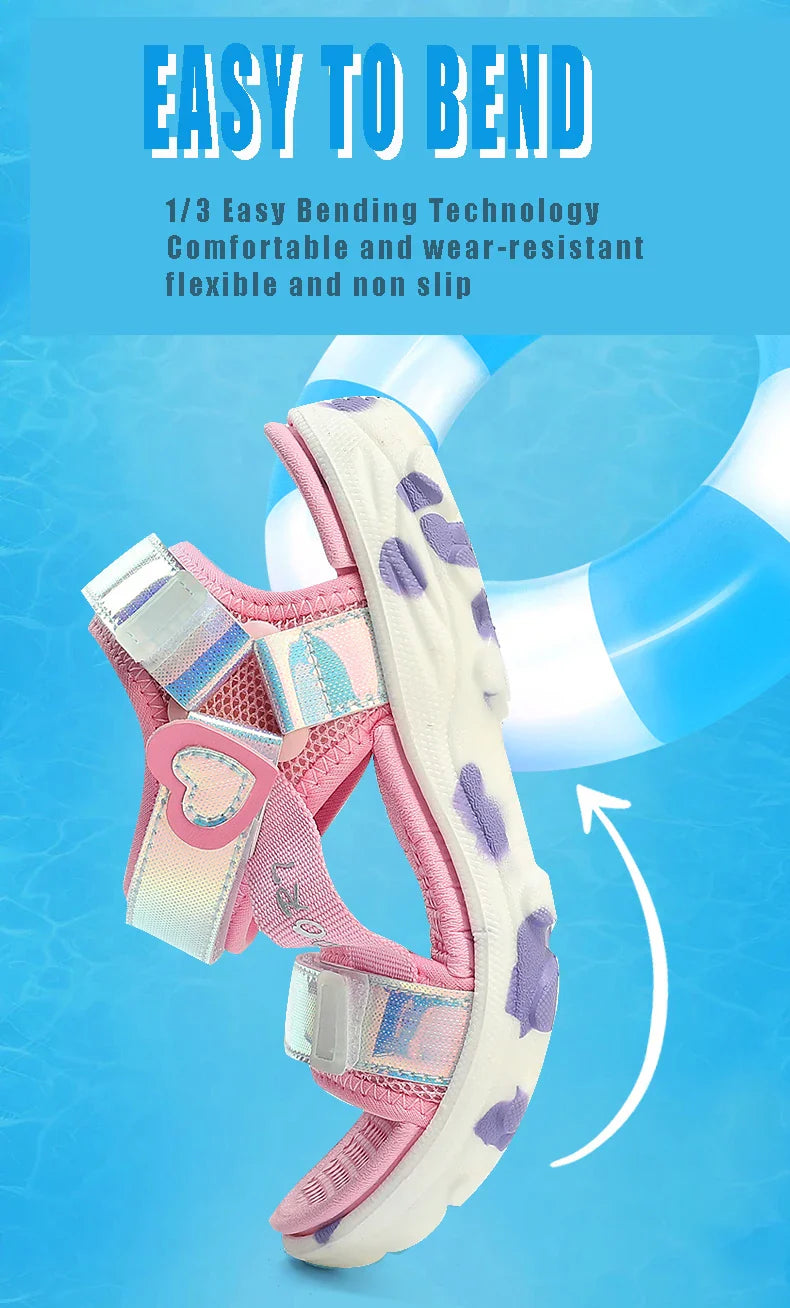 Princess Girls' LED Sandals Children's Toddler Sports Beach Pink blue Girls' Soft Shining Shoes Outdoor Soft  Anti-Slip LED Shoe