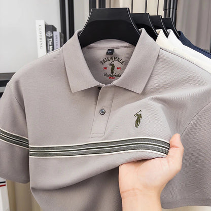 Designer brand silk cotton short sleeve polo shirt summer Paul Pony embroidered striped design T-shirt business casual men's top