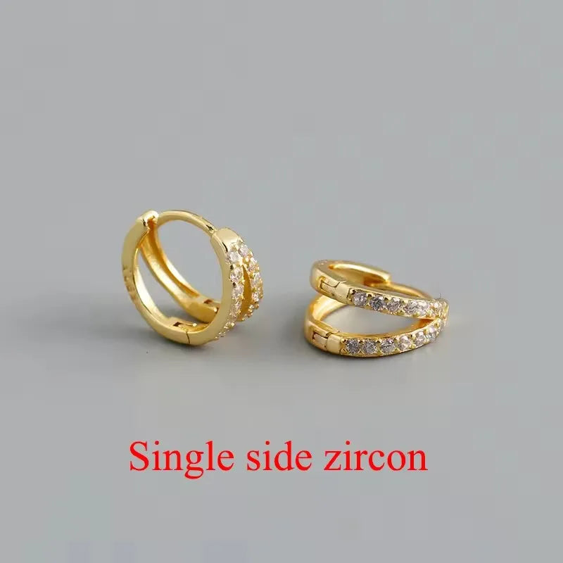 925 Sterling Silver Fashion Luxury Shiny Double Layer Zircon Huggies Hoop Earrings for Women Plated 18k Gold Fine Jewelry