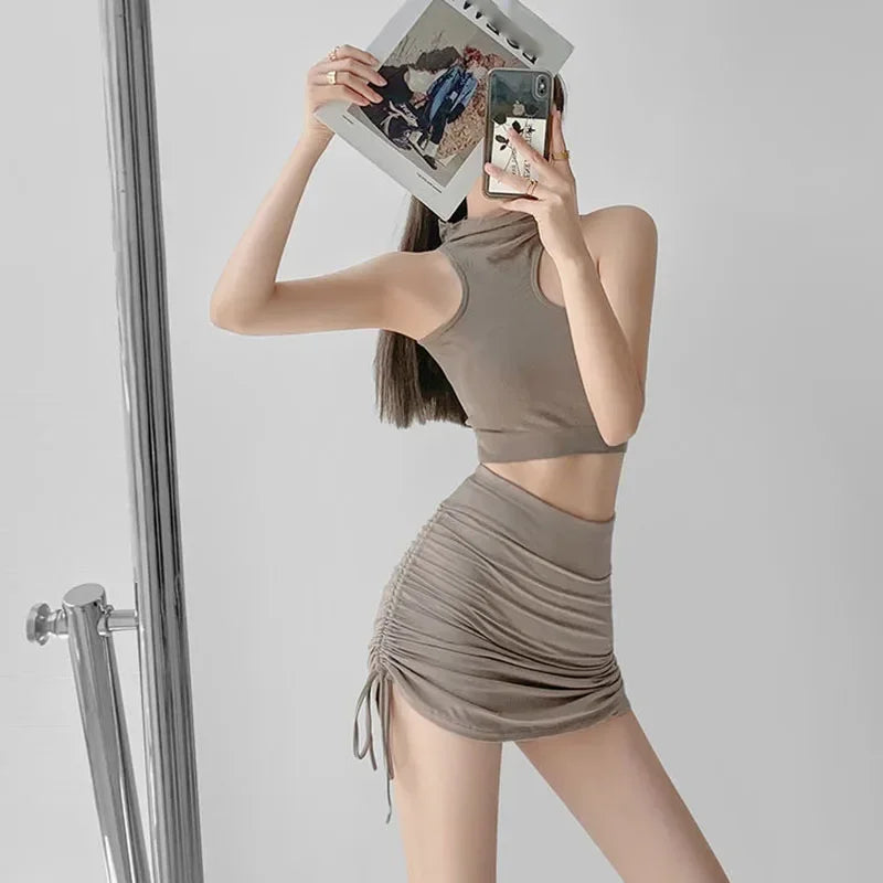 2025 New High Waist Skirts Sexy Elastic Mini Wrap Hip Slim Fit Summer Stretchy Shorts Party Skirts with Drawstring Design