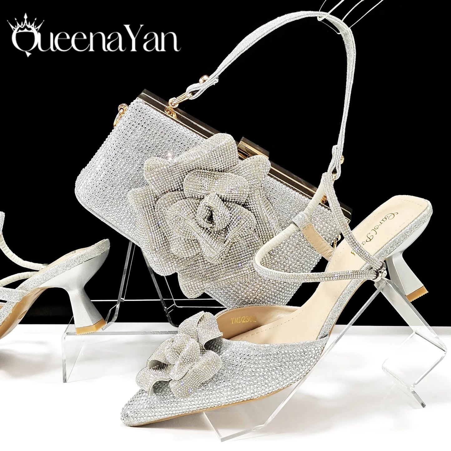 Large Flower Design Shoes & Bag Nigerian Coffee Color Women's Stiletto Shoes For Special Good Time INS Style