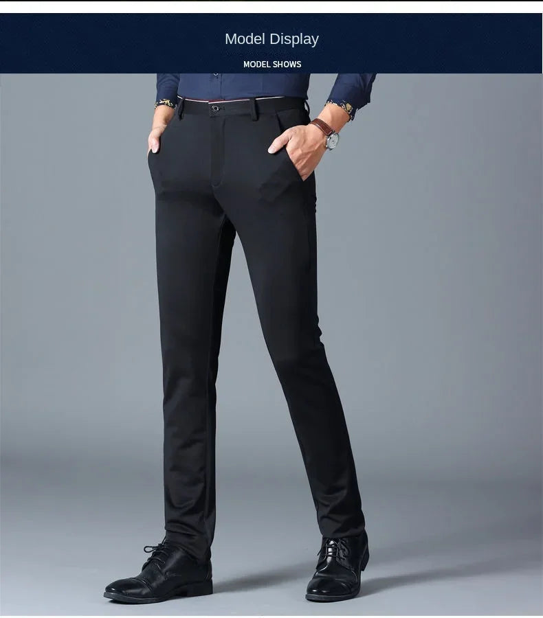 Stylish Black Dress Pants for Men Comfortable Casual Trousers Four-Season Korean Business Suit Pants Male Stretch Slim-Fit Pants