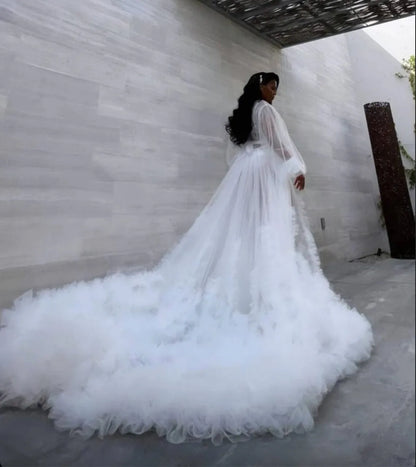 Elegant Wedding Robe Maxi Bathrobe Lingerie Women Gowns Customized Pajamas Photo Shoot Birthday Bride Wed Fluffy Party Sleepwear