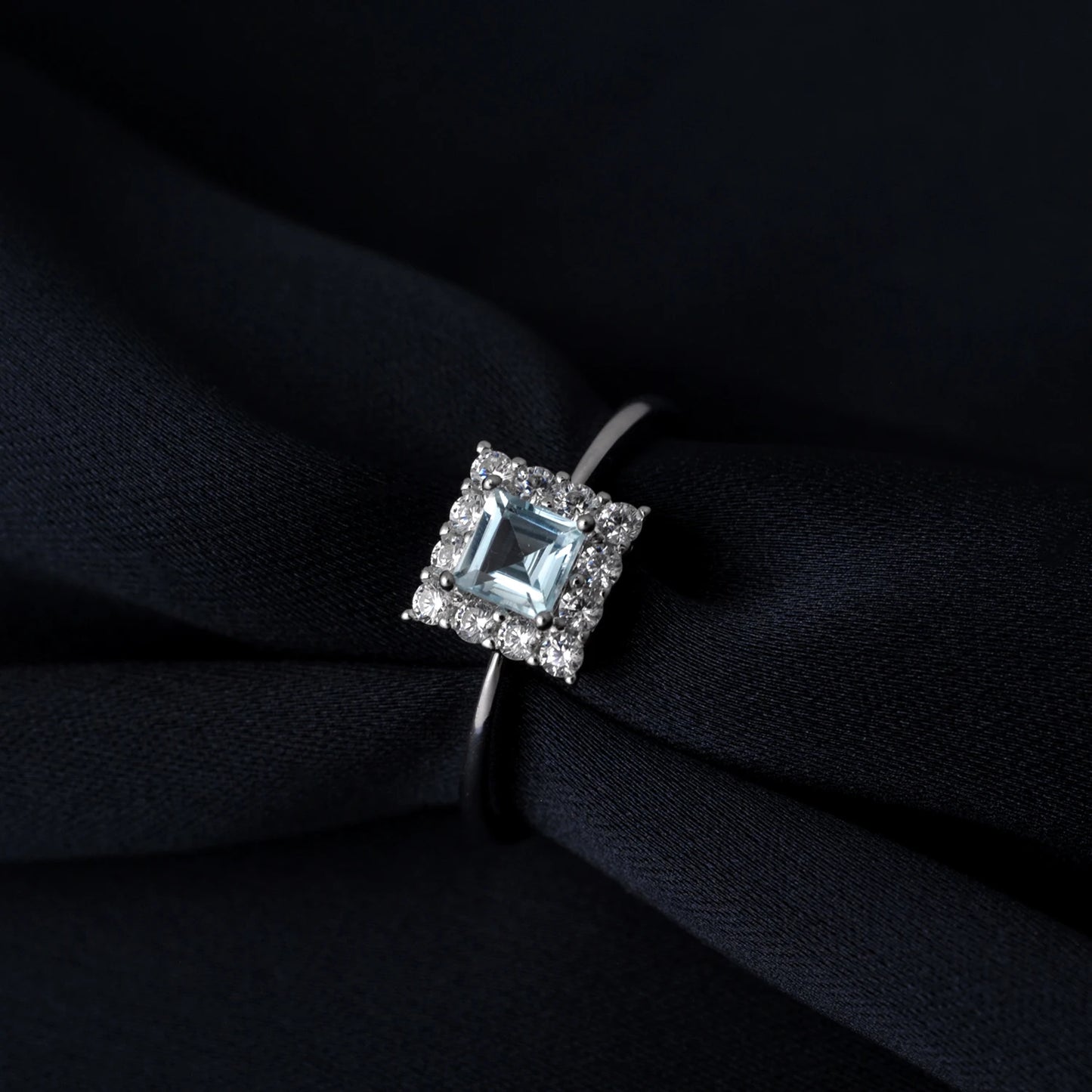 Square Natural Sky Blue Topaz 925 Sterling Silver Luxury Ring for Woman Daily Gemstone Fine Jewelry Birthday Gift