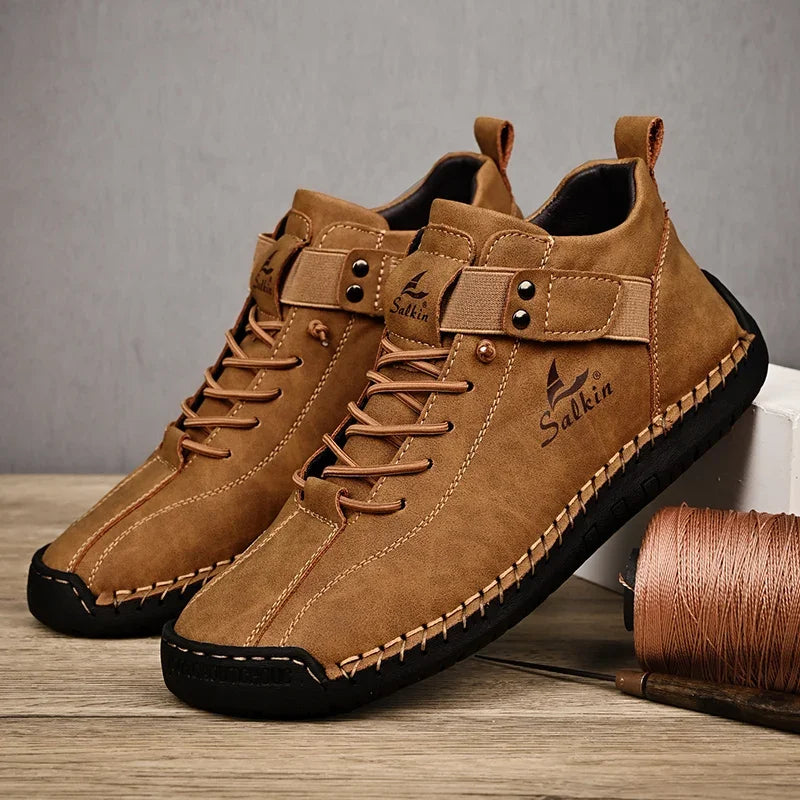 Handmade Leather Casual Men Shoes Design Sneakers Man Breathable Leather Shoes Men Ankle Boots Outdoor