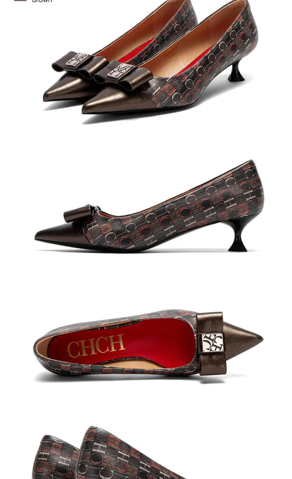 Women's Heeled Shoes Elegant Fashion Female Commuting Low Heeled Shoes British Style Patchwork Design Lady Pointed Shoes
