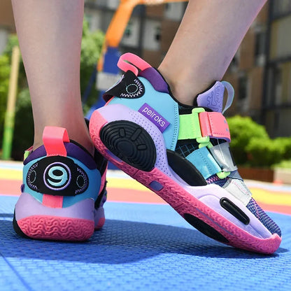 Children Girls Basketball Shoes Cushioned Shock Absorption Comfy Athletic Sports Running Outdoor Non-slip Walking For Kids Boys