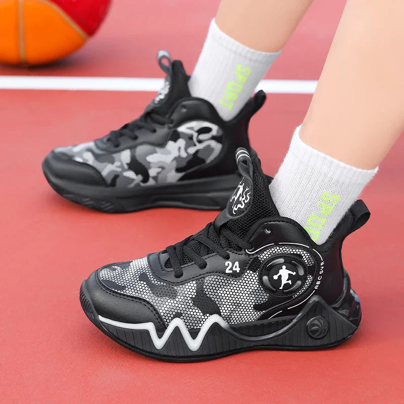 Kids Basketball Shoes Ankle Support Sneakers Tactical Boots Breathable Boys Girls Sports Shoes Shock-absorbing Athletic Shoes