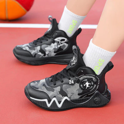 Kids Basketball Shoes Ankle Support Sneakers Tactical Boots Breathable Boys Girls Sports Shoes Shock-absorbing Athletic Shoes