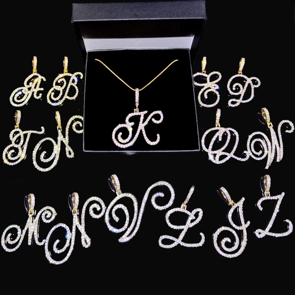A-Z Cursive Initial Letter Name Pendant Necklace For Women Simple Rope Chain Letter Necklace Fashion Jewelry Gift