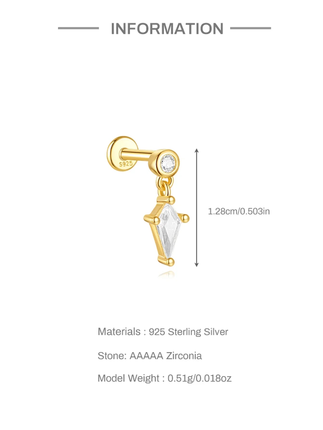 1PC Four Pointed Star Moon Tassel Lotus Cartilage Spiral Puncture 925 Sterling Silver Stud Earring For Women Ins Earring