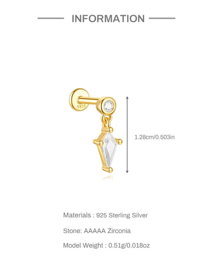 1PC Four Pointed Star Moon Tassel Lotus Cartilage Spiral Puncture 925 Sterling Silver Stud Earring For Women Ins Earring
